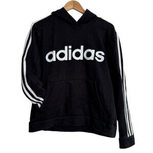 Adidas Black Hoodie Hooded Pullover Sweatshirt Activewear White Logo Youth XL